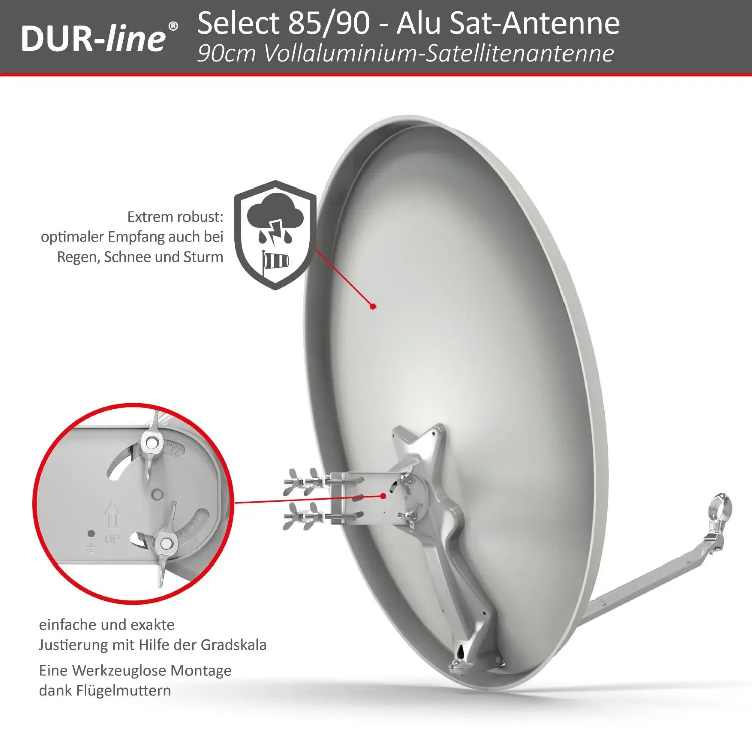 DUR-line Select 85/90 Hellgrau - Alu Sat-Reflektor