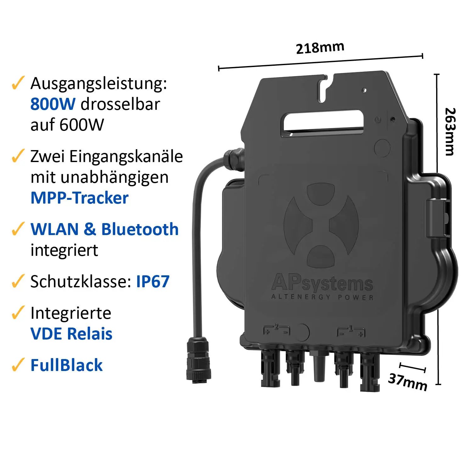 Balkonkraftwerk 800W/870Wp bifazial mit 3 - 20m Anschlusskabel 