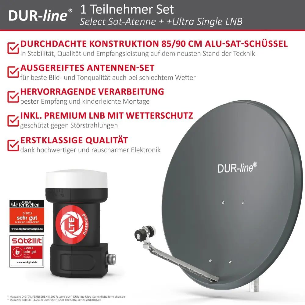 DUR-line Select 85/90 Anthrazit - Sat-Komplettanlage mit Single LNB