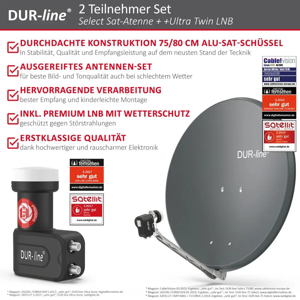 DUR-line Select 75/80 Anthrazit - Sat-Komplettanlage mit Twin LNB DUR-line Select 75/80 Anthrazit - Sat-Komplettanlage mit Twin LNB