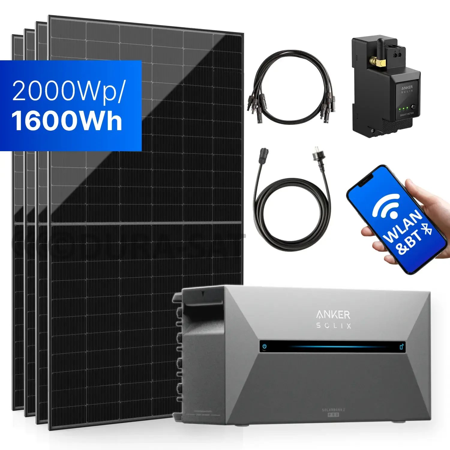 2000Wp Balkonkraftwerk mit Anker SOLIX Solarbank 2 E1600 PRO - 1,6kWh - 4x500Wp 2000Wp Balkonkraftwerk mit Anker SOLIX Solarbank 2 E1600 PRO - 1,6kWh - 4x500Wp