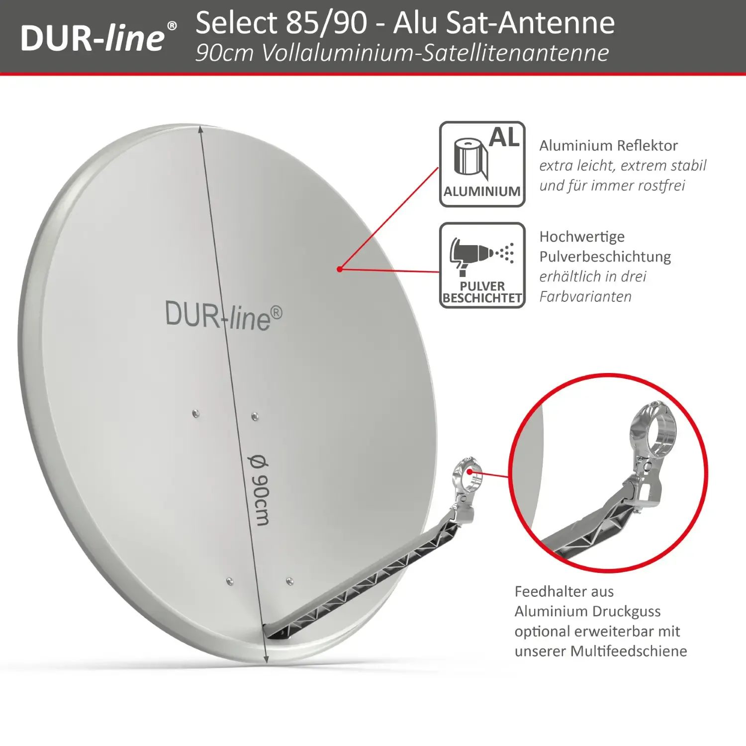 DUR-line Select 85/90 Hellgrau - Alu Sat-Reflektor