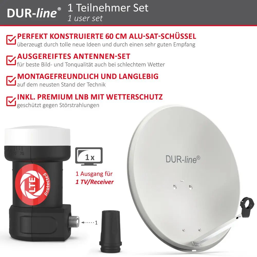 DUR-line MDA 60 Hellgrau - Sat-Komplettanlage mit Single LNB