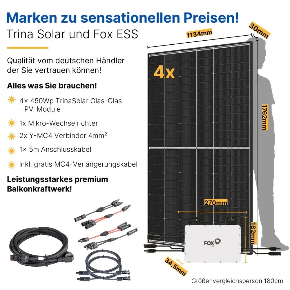 Balkonkraftwerk 800W/1800Wp + 5m Kabel - Mini-PV-Anlage