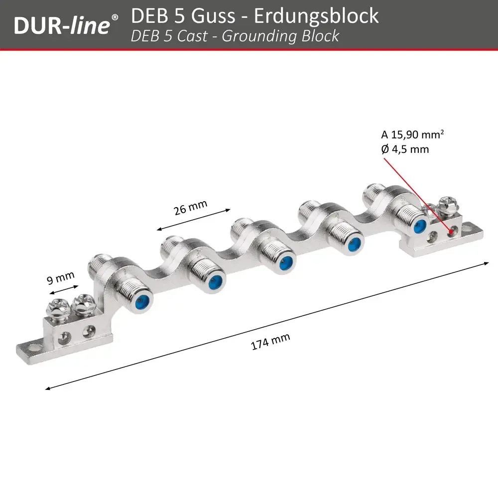 DUR-line DEB 5 Guss Erdungsblock – Abmessungen und technische Zeichnung
