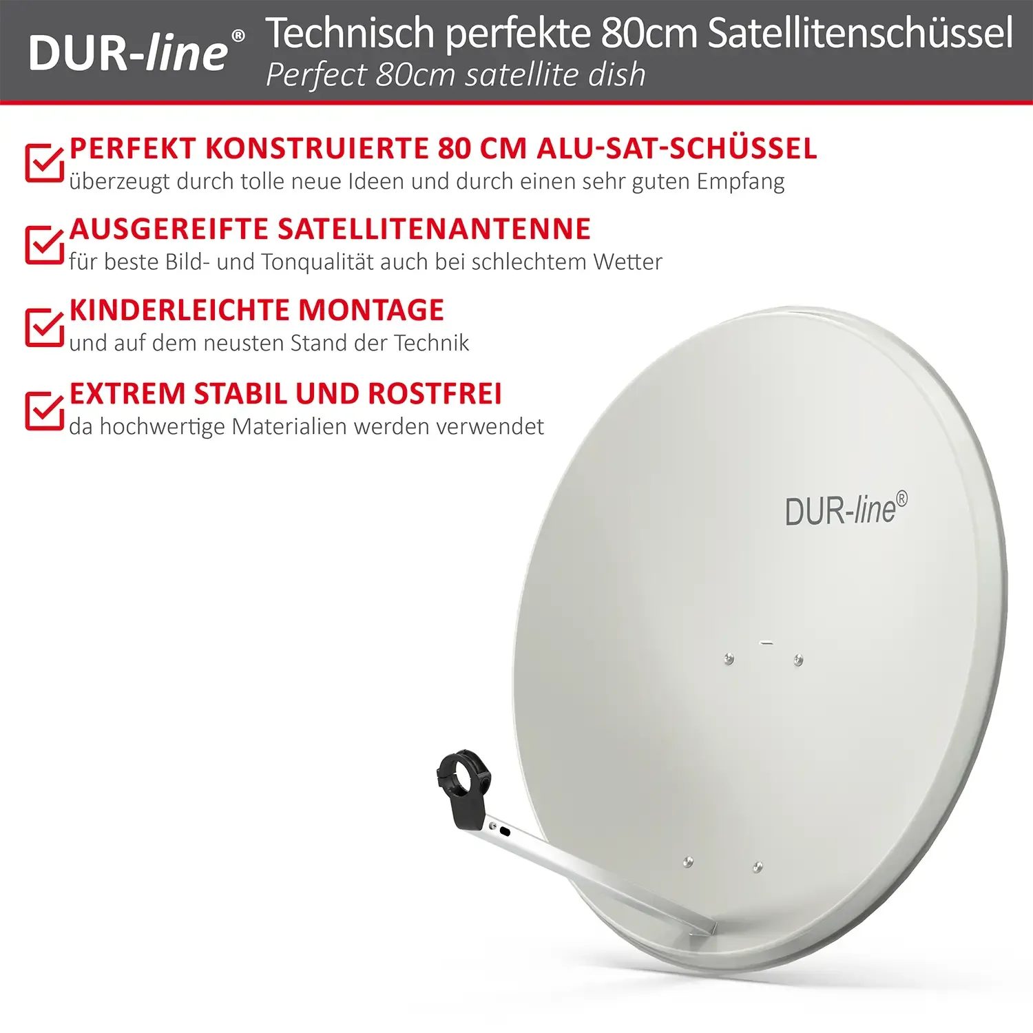 DUR-line MDA 80 Hellgrau Alu Sat-Reflektor – Highlights und Ausstattung im Überblick
