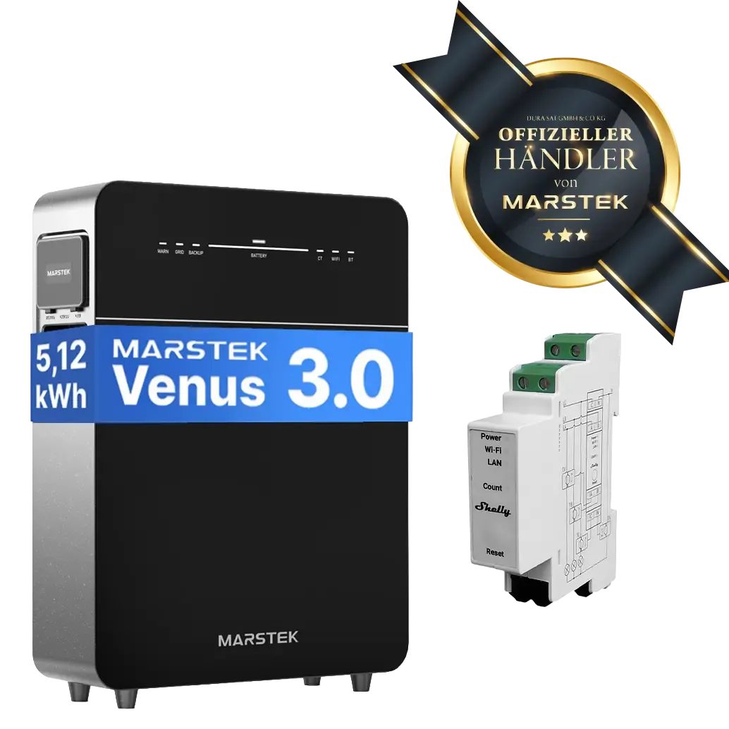 Marstek Venus E 3.0 – 5,12 kWh – mit Shelly Pro 3EM - SmartMeter – AC - Solarstromspeicher & Plug-in-Batteriesystem für Photovoltaik Marstek Venus E 3.0 – 5,12 kWh – mit Shelly Pro 3EM - SmartMeter – AC - Solarstromspeicher & Plug-in-Batteriesystem für Photovoltaik