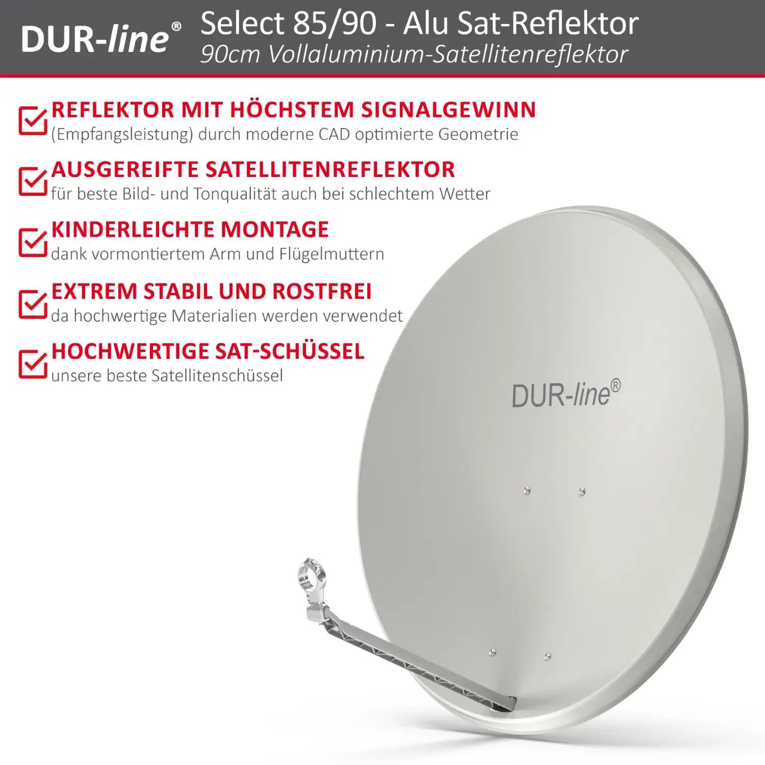 DUR-line Select 85/90 Hellgrau - Alu Sat-Reflektor DUR-line Select 85/90 Hellgrau - Alu Sat-Reflektor
