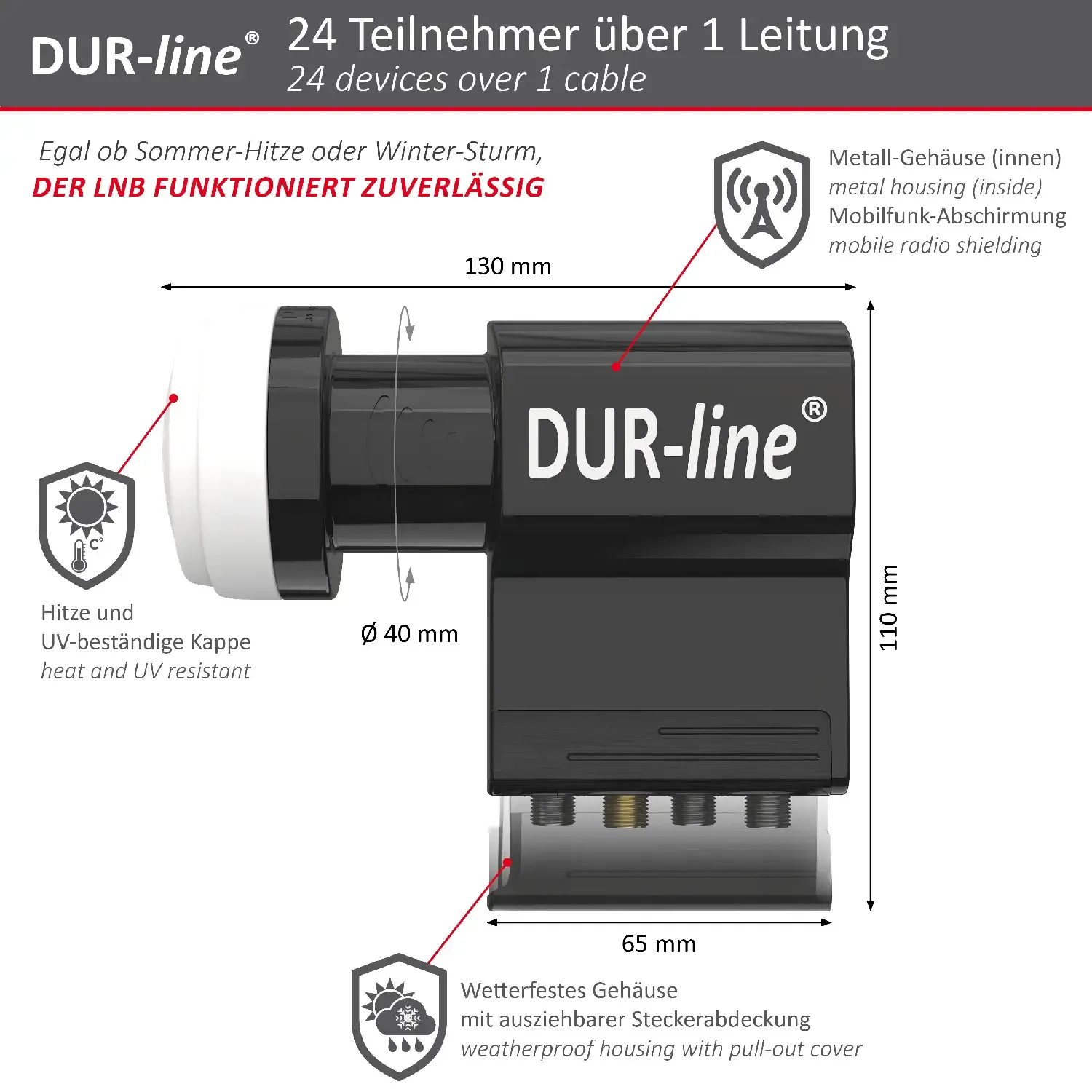 DUR-line UK 124-3L dCSS Unicable LNB – Abmessungen