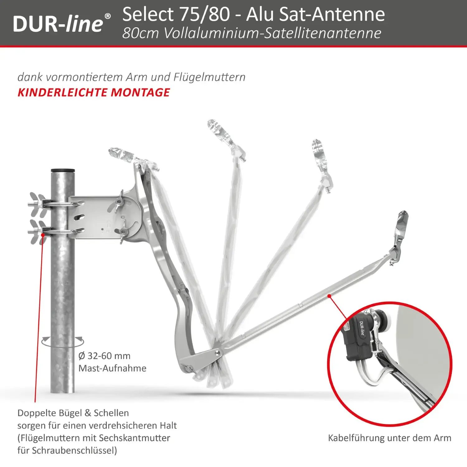 DUR-line Select 75/80 Hellgrau - Alu Sat-Reflektor