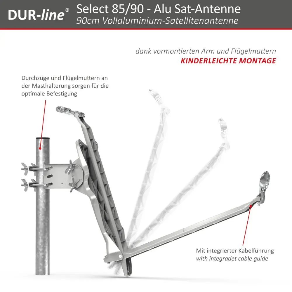 DUR-line Select 85/90 Rot - Sat-Komplettanlage mit Quad LNB