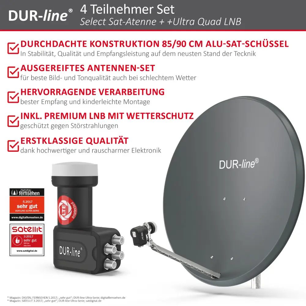 DUR-line Select 85/90 Anthrazit - Sat-Komplettanlage mit Quad LNB DUR-line Select 85/90 Anthrazit - Sat-Komplettanlage mit Quad LNB