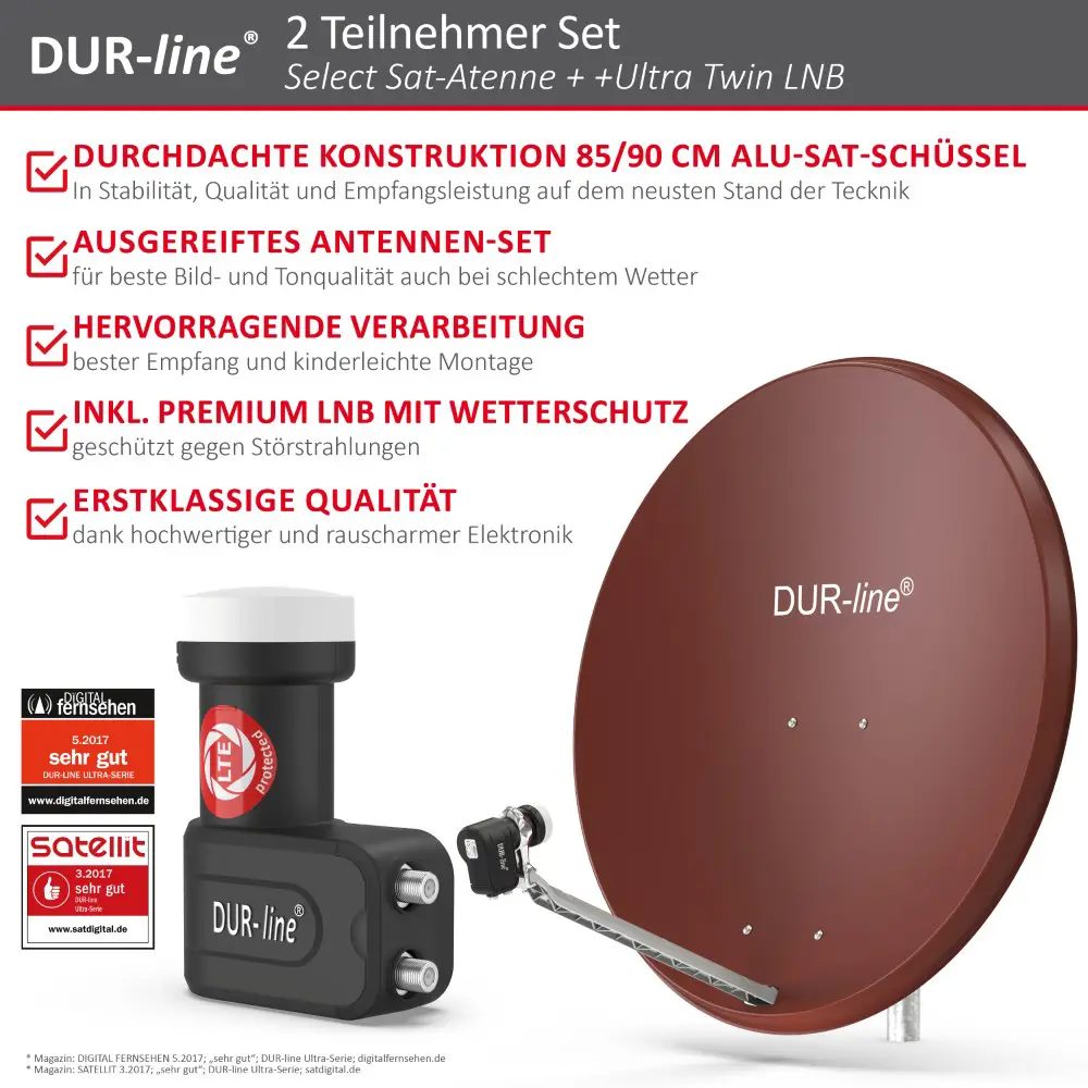 DUR-line Select 85/90 Rot - Sat-Komplettanlage mit Twin LNB DUR-line Select 85/90 Rot - Sat-Komplettanlage mit Twin LNB