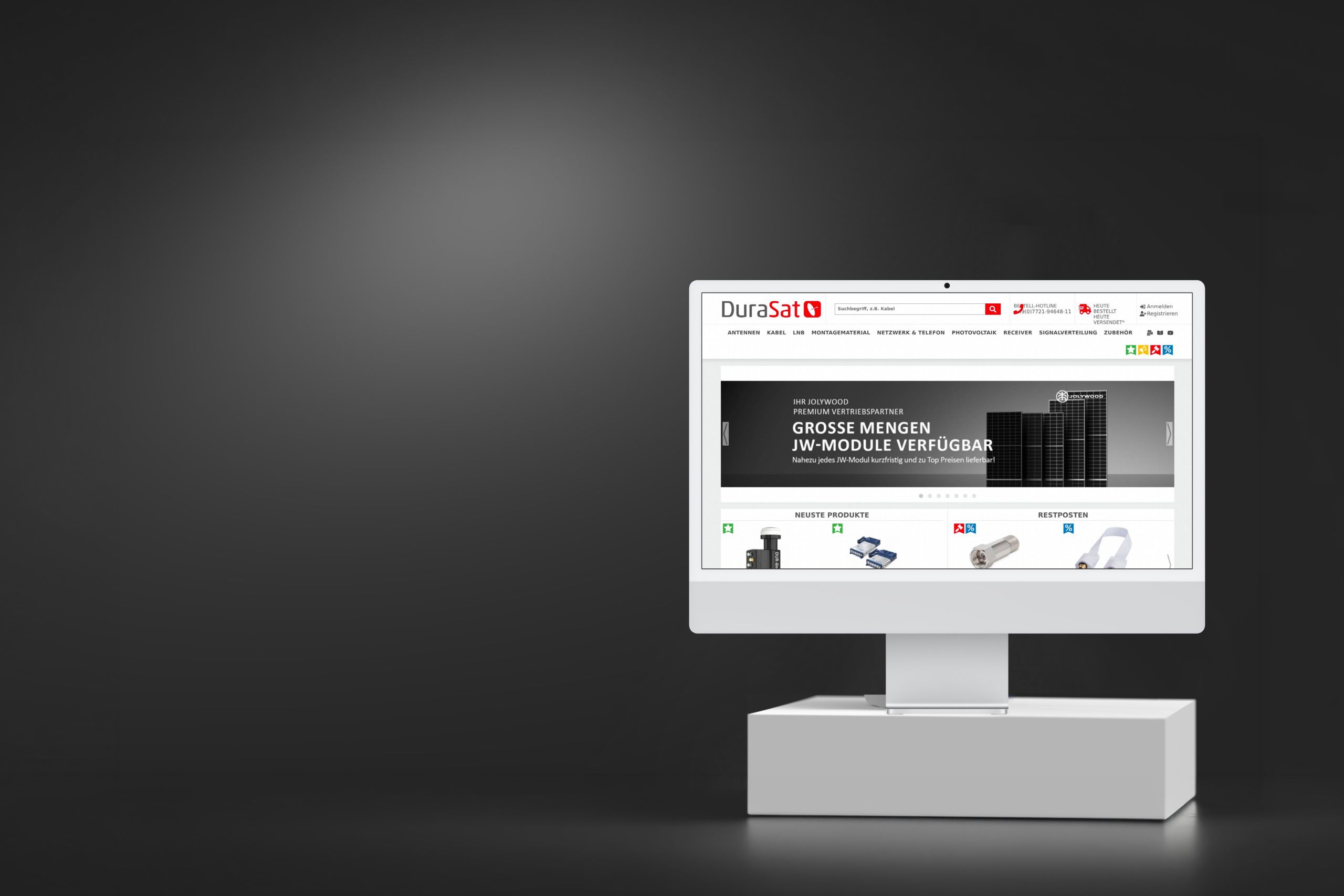 DuraSat-Shop im neuen Look auf einem iMac