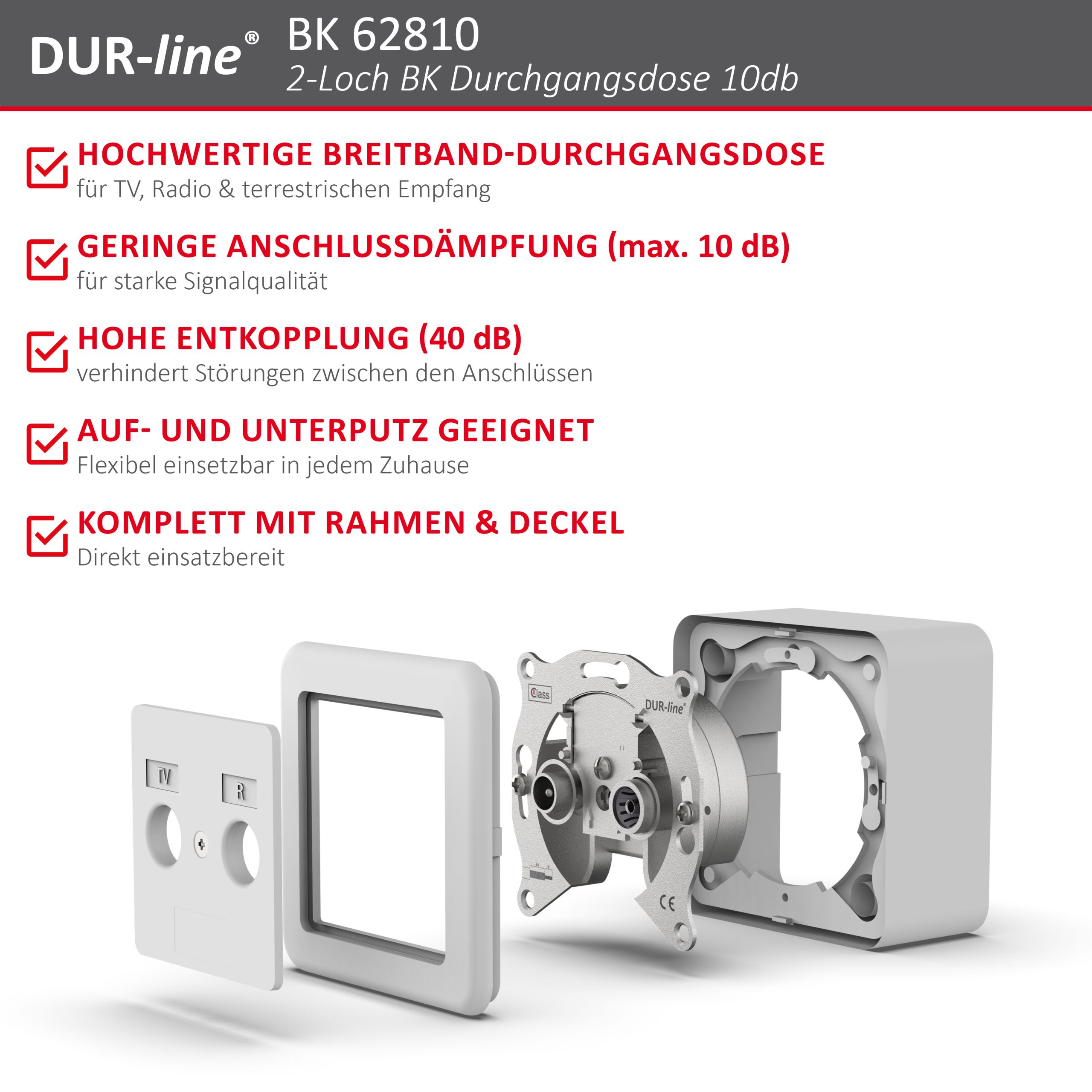 DUR-line DBK 10dB - BK-Durchgangsdose – Produktmerkmale im Überblick DUR-line DBK 10dB - BK-Durchgangsdose – Produktmerkmale im Überblick