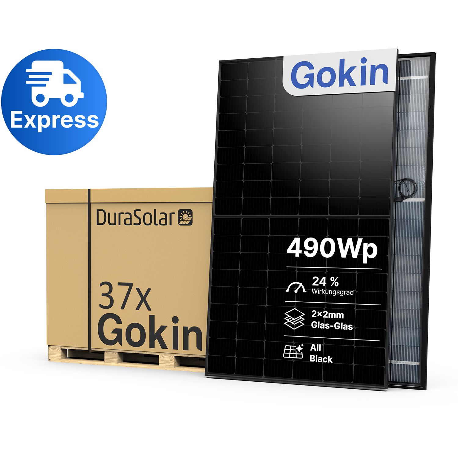 Gokin GK-3-54HGFDb 490W | Back Contact Full Black PV-Modul | Glas-Glas Solarmodul | Palettenpreis (37 Stk.)