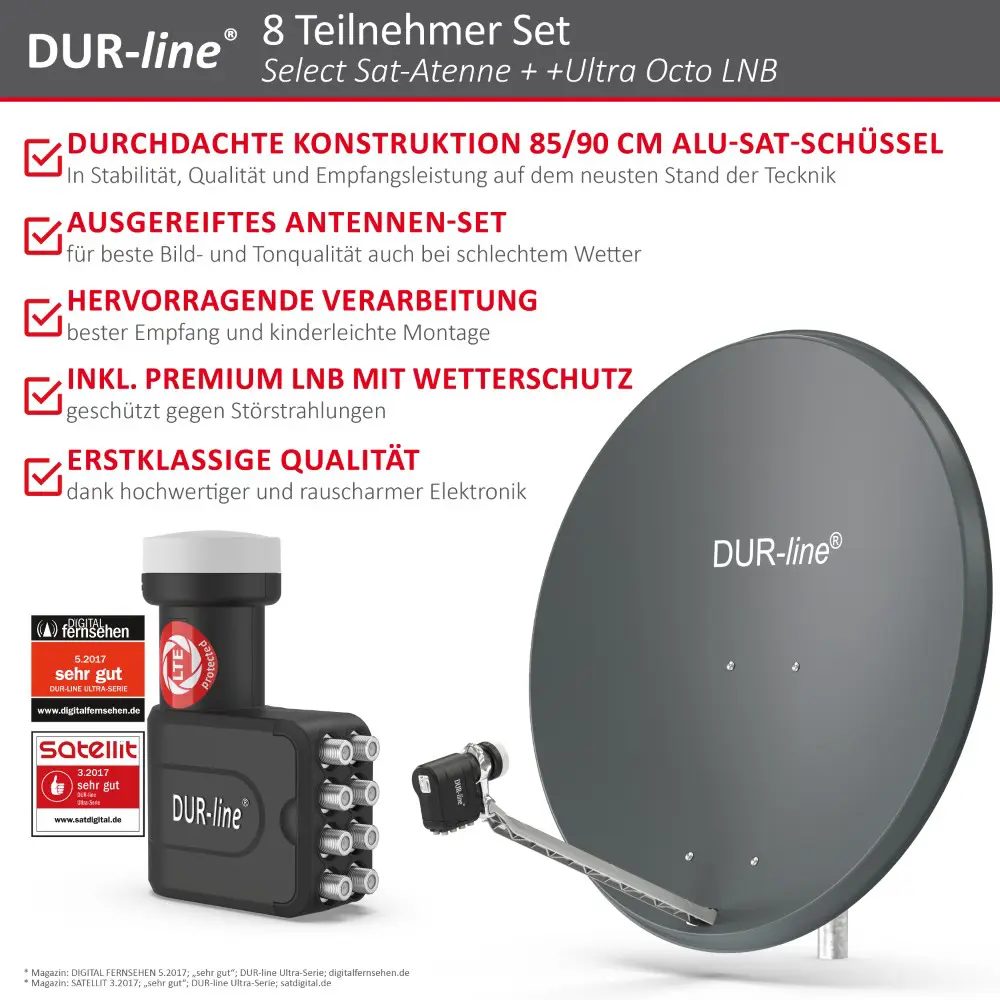 DUR-line Select 85/90 Anthrazit - Sat-Komplettanlage mit Octo LNB