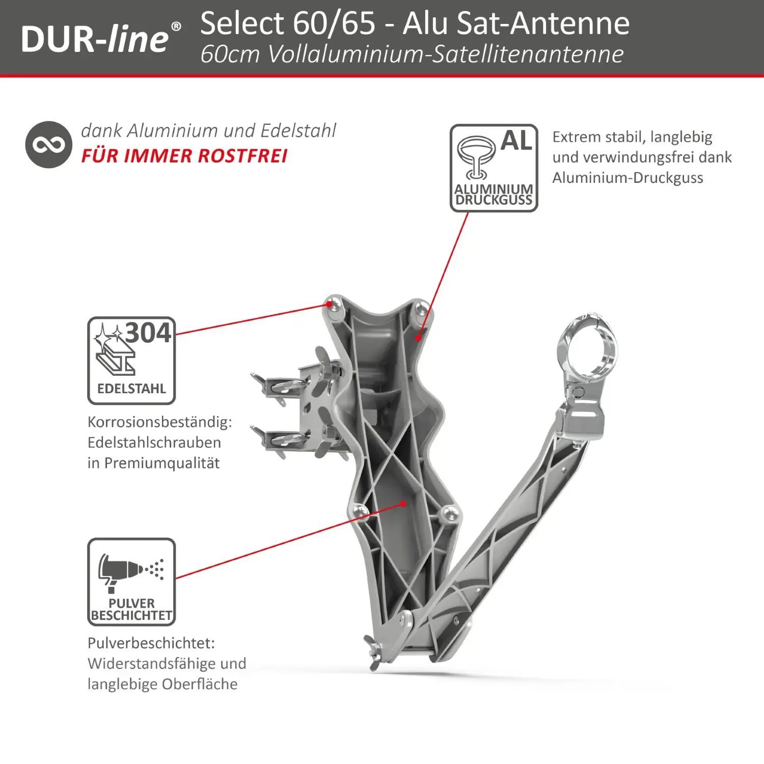DUR-line Select 60/65 Hellgrau - Alu Sat-Reflektor