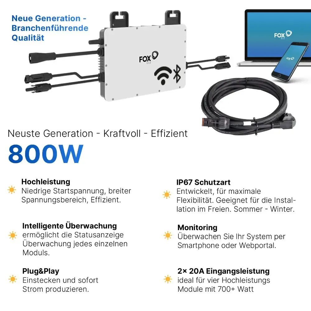 Balkonkraftwerk 800W/1800Wp + 5m Kabel - Mini-PV-Anlage Balkonkraftwerk 800W/1800Wp + 5m Kabel - Mini-PV-Anlage