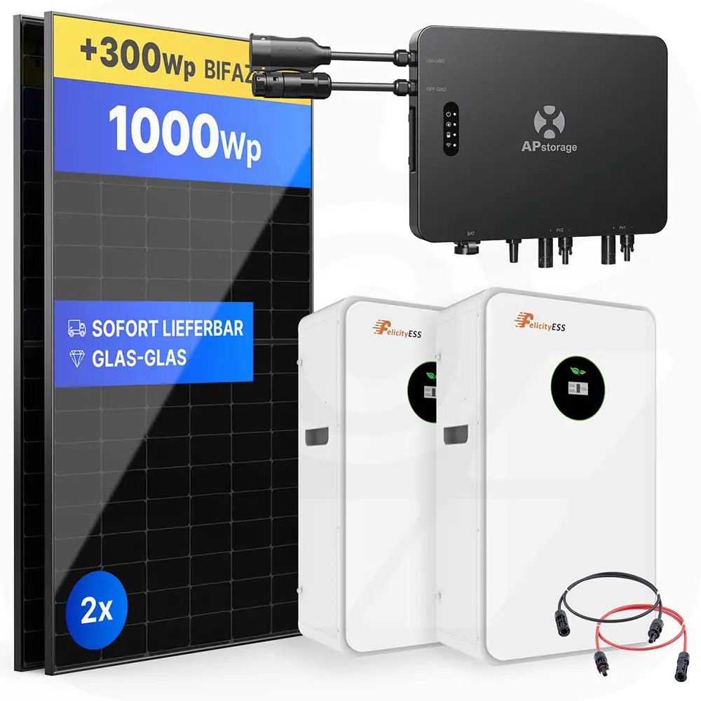 Apsystems EZHI 10,24kWh - 1000Wp - Balkonkraftwerk-Speicher-Set