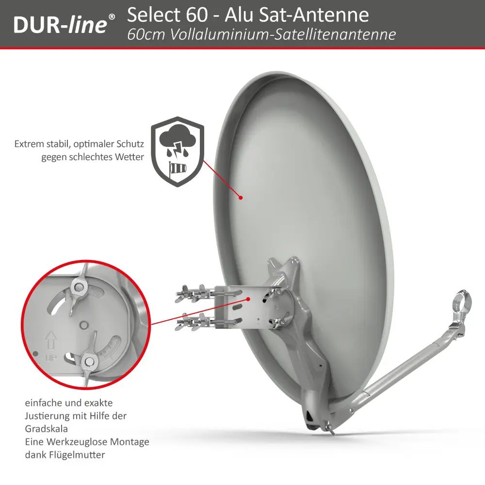 DUR-line Select 60/65 Hellgrau - Sat-Komplettanlage mit Single LNB DUR-line Select 60/65 Hellgrau - Sat-Komplettanlage mit Single LNB