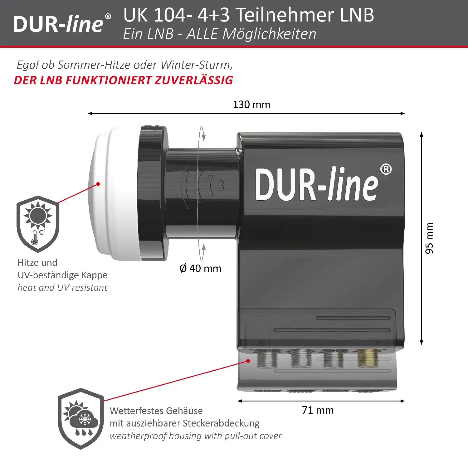DUR-line UK 104 Unicable LNB – Abmessungen DUR-line UK 104 Unicable LNB – Abmessungen