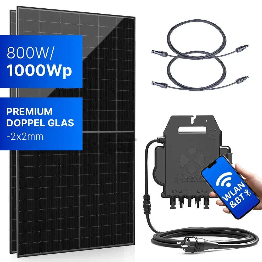 Balkonkraftwerk 800W/1000Wp bifazial mit 3m Anschlusskabel Balkonkraftwerk 800W/1000Wp bifazial mit 3m Anschlusskabel