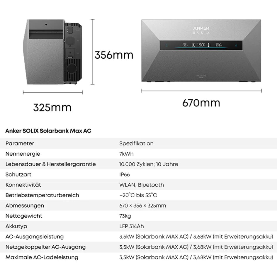 Anker SOLIX Solarbank Max AC - 7kWh - All-in-One - Plug&Play Heimspeicher für Solarnachrüstung Anker SOLIX Solarbank Max AC - 7kWh - All-in-One - Plug&Play Heimspeicher für Solarnachrüstung