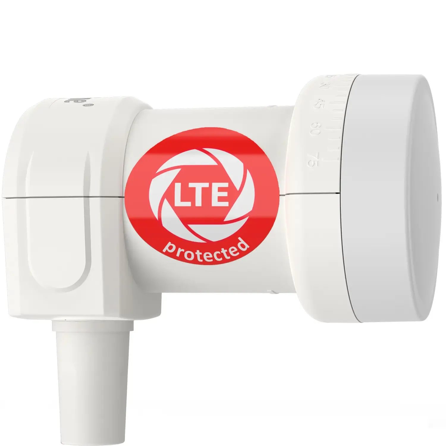 DUR-line +Ultra Single white LNB – Perspektive von vorn mit Wetterschutz DUR-line +Ultra Single white LNB – Perspektive von vorn mit Wetterschutz