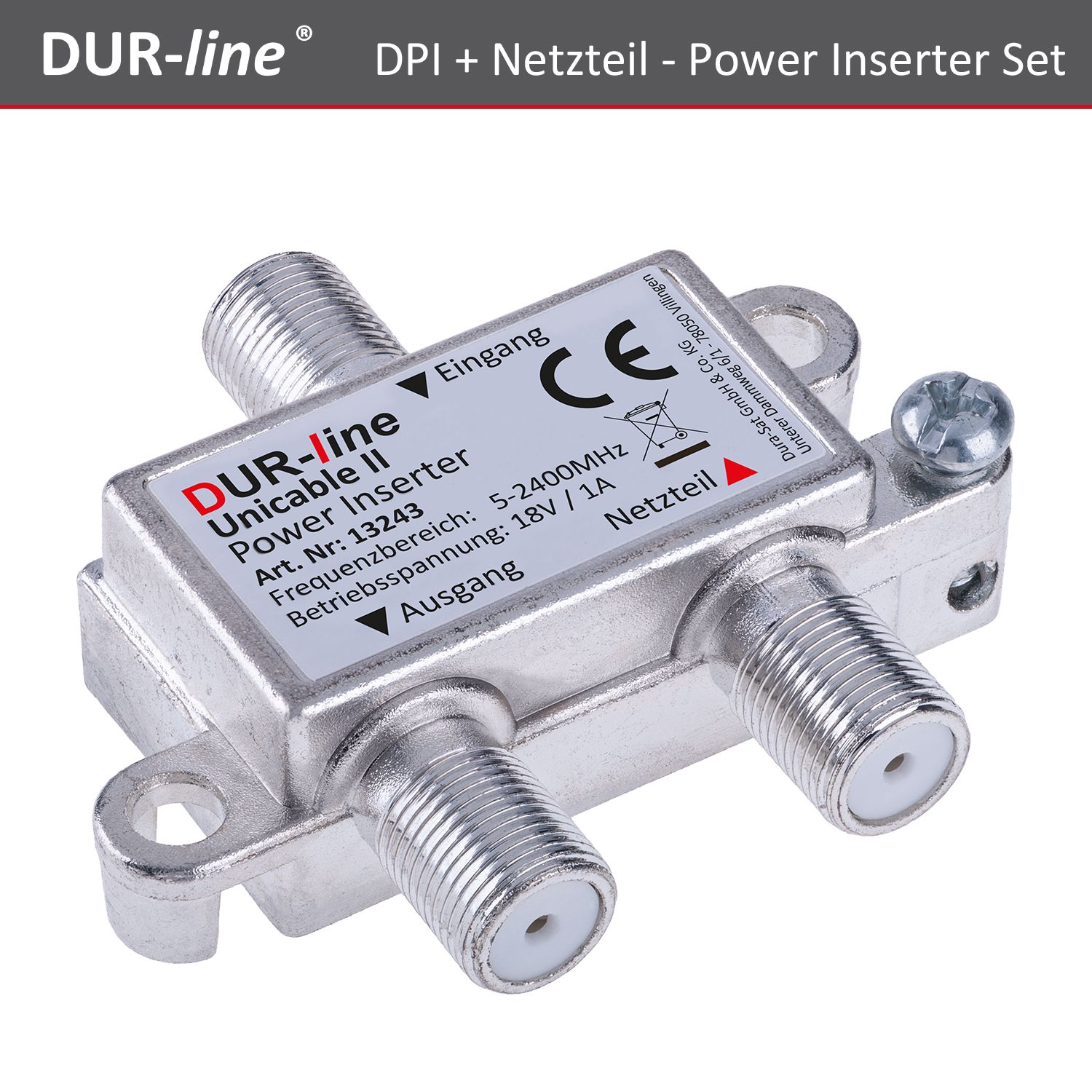 DUR-line DPI + Netzteil – Power Inserter in der Schrägansicht DUR-line DPI + Netzteil – Power Inserter in der Schrägansicht