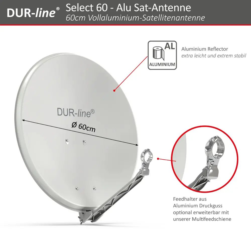DUR-line Select 60/65 Hellgrau - Sat-Komplettanlage mit Single LNB