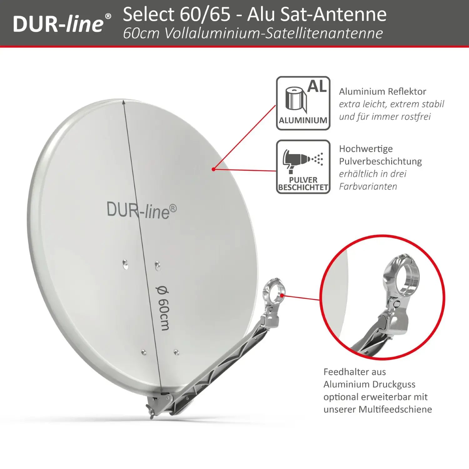 DUR-line Select 60/65 Hellgrau - Alu Sat-Reflektor